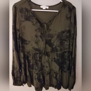 beachlunchlounge Dark Green Tie-Dye Blouse